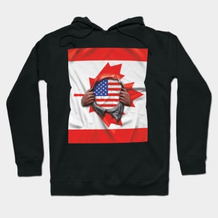 USA Flag Canadian Flag Ripped - Gift for Canadian From USA Hoodie